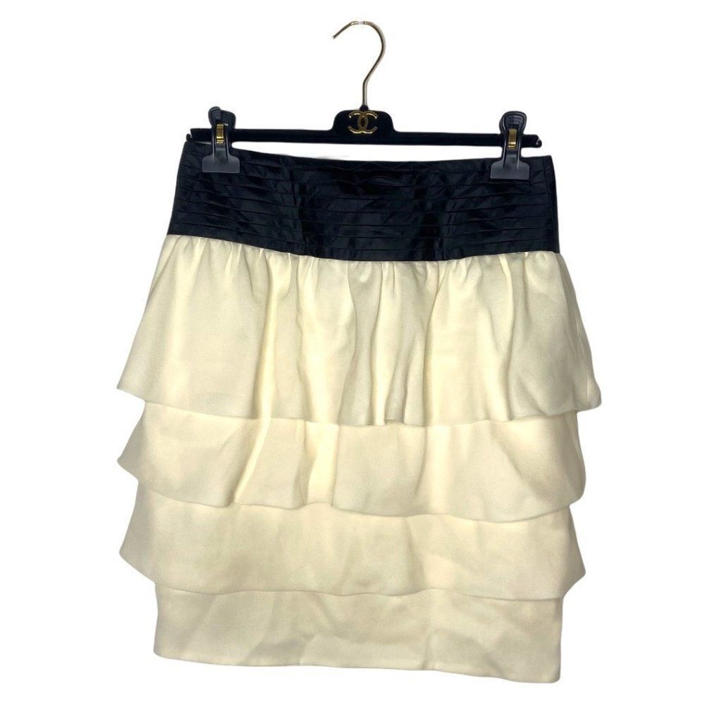 REISS Sylvie Ivory Cream Tiered Ruffle Zipper Mini Skirt Size 8